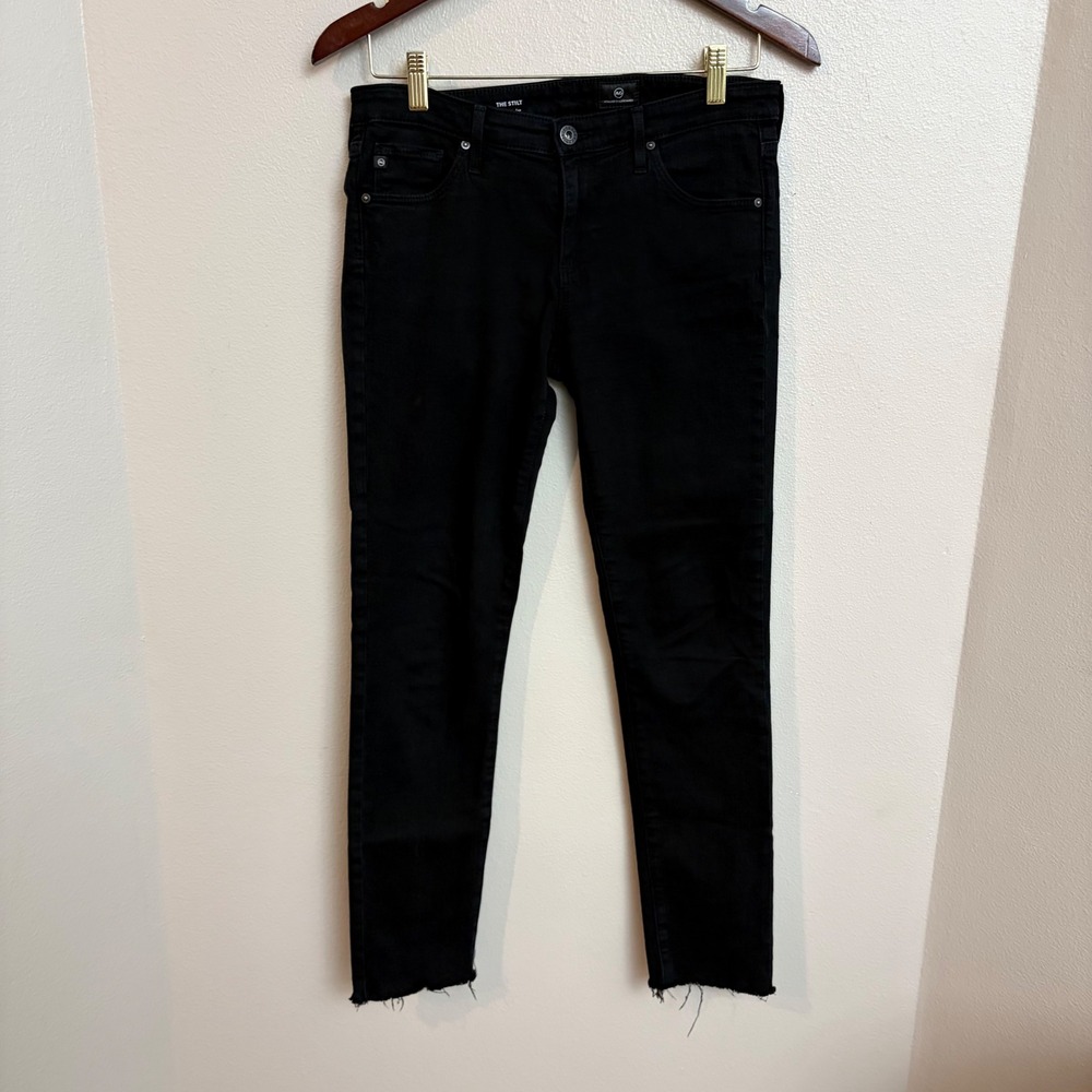AG Adriano Goldschmied Stilt Cigarette Leg Jeans 28R Black Raw Hem Slim Denim‎